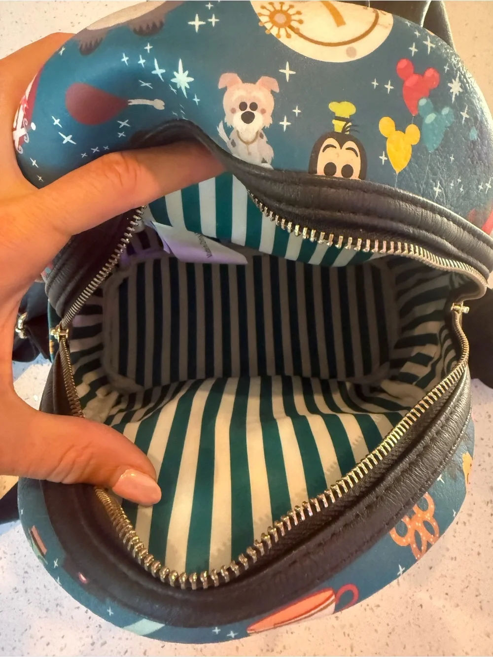 Loungefly Teal Disney Parks Kids Mini Backpack with Character Print USED ONCE